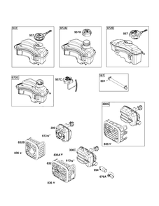 Exhaust System, Fuel Supply Diagram and Parts List for 93J02-0079-H1  Briggs and Stratton Engine